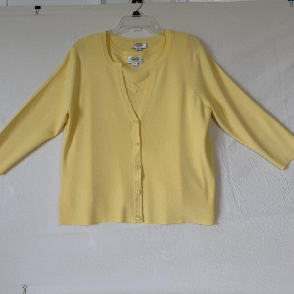 Talbots Petites M Yellow 2-Piece Cardigan & Shell Sweater Set